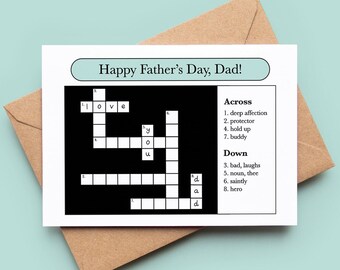Crossword Father’s Day Card, Fun Crossword Card for Dad, Crossword Card