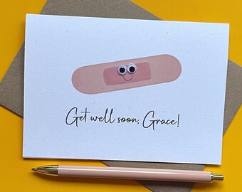 Cheer up your loved ones with this Hand-Drawn Get Well Soon Card featuring a Cute Bandage with Googly Eyes