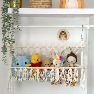 Dremisland Stuffed Animal Toy Hammock with Fairy Lights Macrame Boho Plush  Toy Net Hammock with Tassels-Stuff Animals Organizer Storage Corner Toys