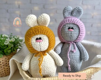 Fluffy Bunny Crochet Toy, Unique Bunny Plush Toy, Cute Animal Friend for Playtime Fun, Perfect Gift for Kids