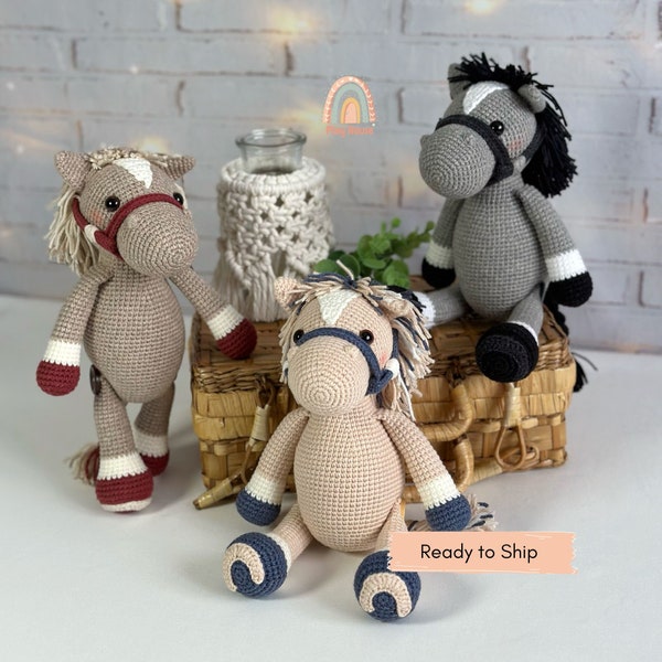 Jouet cheval au crochet, jouet cheval tricoté à la main, peluches animaux amigurumi, cadeau parfait pour les enfants