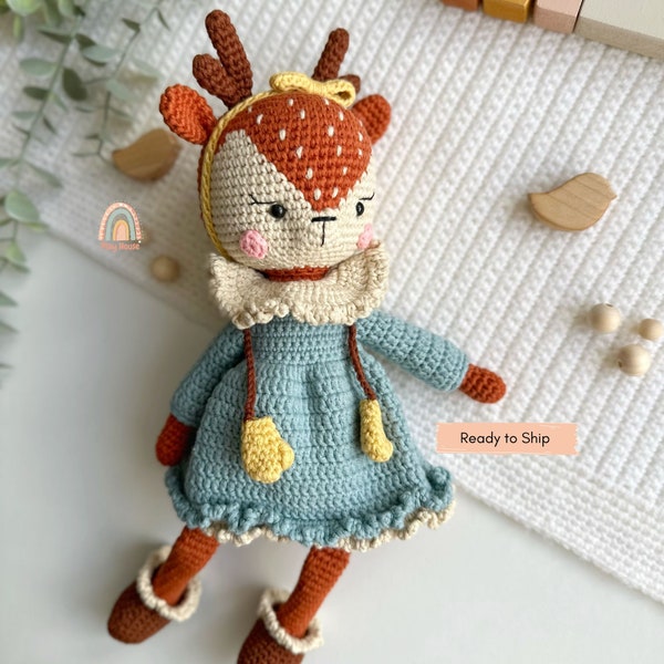 Venus Deer Crochet Toy, Deer in Dress Plush Toy, Hand-knitted Fawn Toy, Amigurumi Animal Soft Toys, Perfect Christmas Gift for Kids