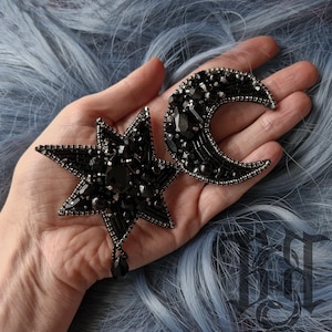 Set di fermagli per capelli da sposa gotici, forcine nere con stelle e luna e strass, sposa dark romance