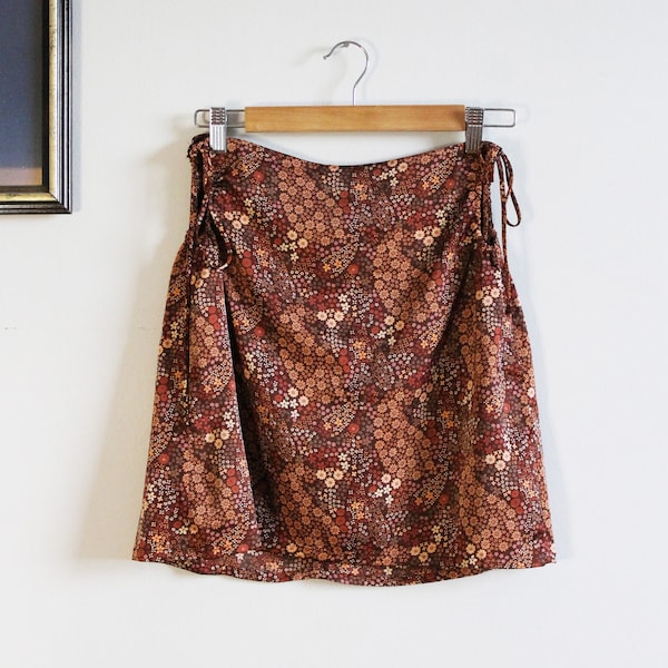 Garage Groovy Ditsy Floral Satin Cutout Tie Mini Skirt XS