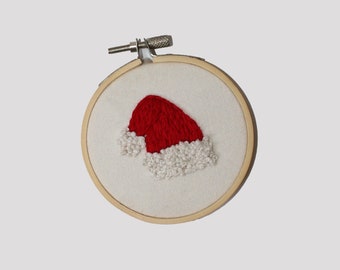 3" Santa Hat Embroidery Art / Up-cycled