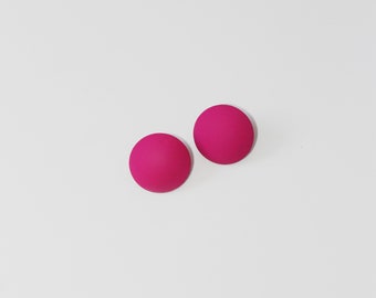 1" Matte Hot Pink Circle Earrings