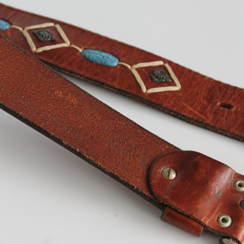 1990s Vintage Turquoise Stone Italian Leather Belt 34 image 5