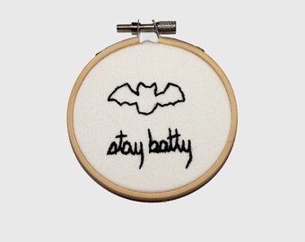 STAY BATTY 3" Embroidery Hoop / Up-cycyled