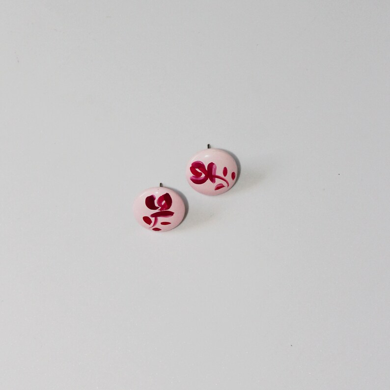 Handpainted y2k Pink Flower Earrings image 1