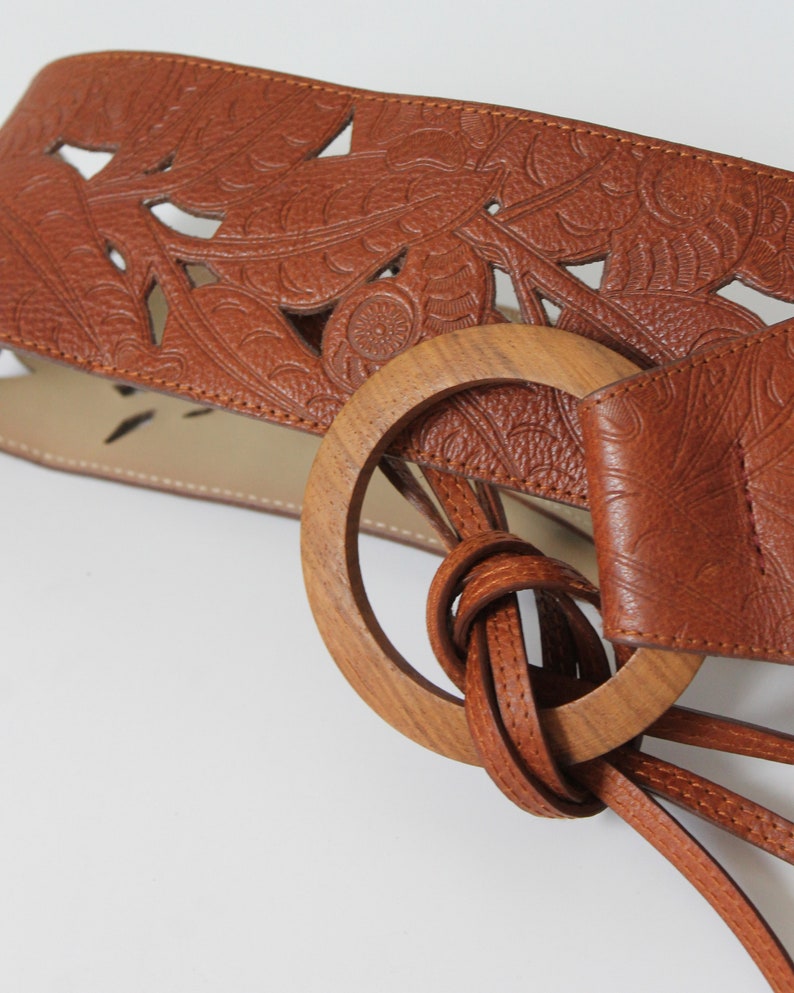 Vintage Genuine Leather Fringe Western Style Belt 36 image 2