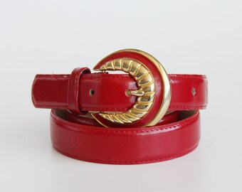 80s Vintage Red Genuine Leather Belt M/L ~ 34"