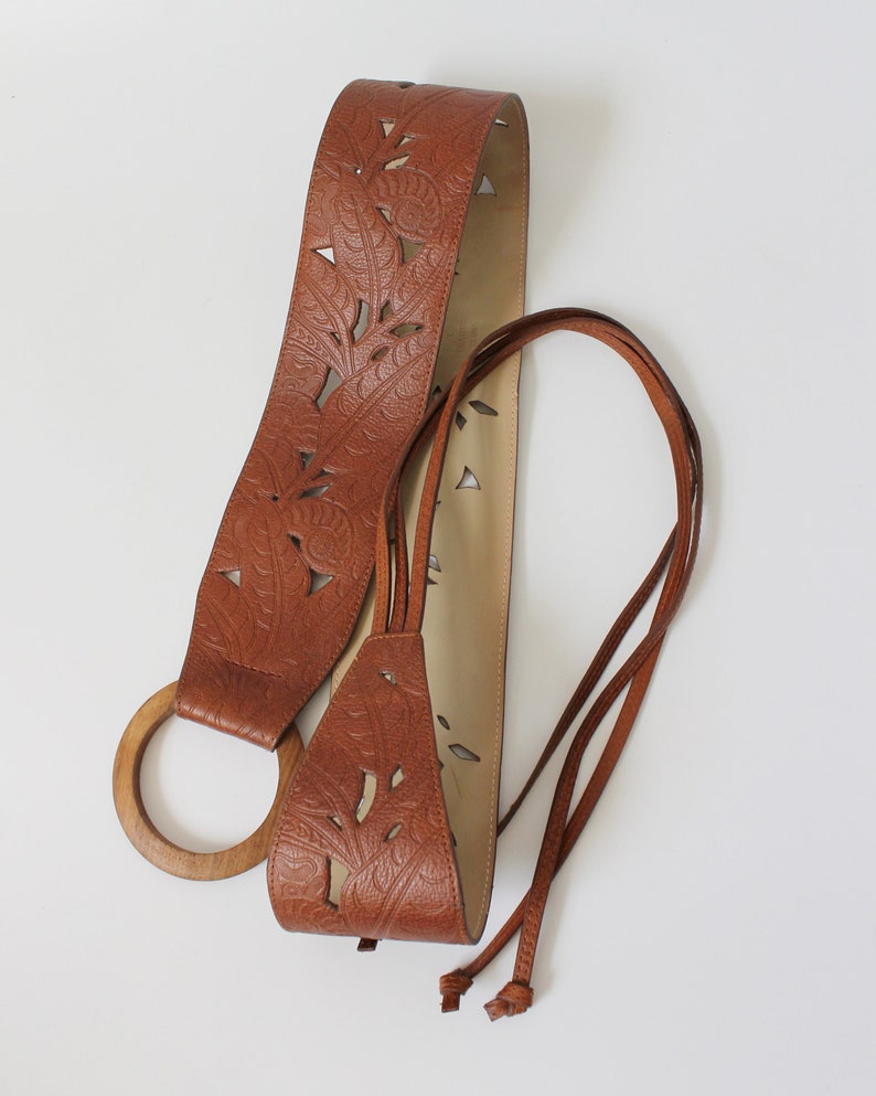 Vintage Genuine Leather Fringe Western Style Belt 36 image 1