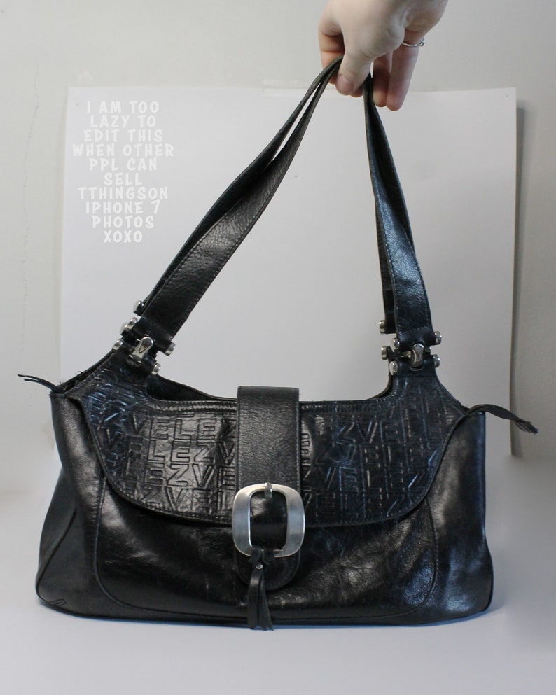 Velez Italy Y2K Genuine Leather Black Shoulder Hobo Bag image 3