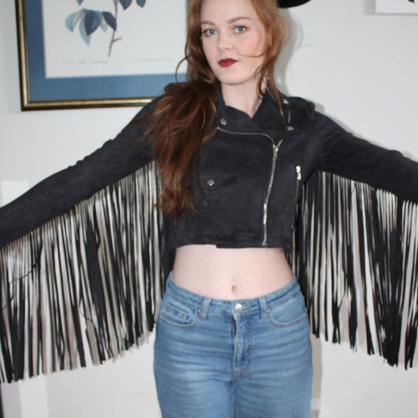 Suede Fringe Cropped Jacket