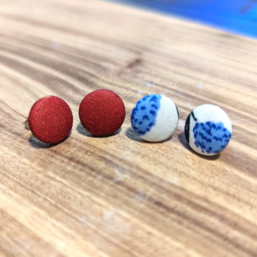 Fabric Button Stud Earrings Fashion Earrings Casual Etsy