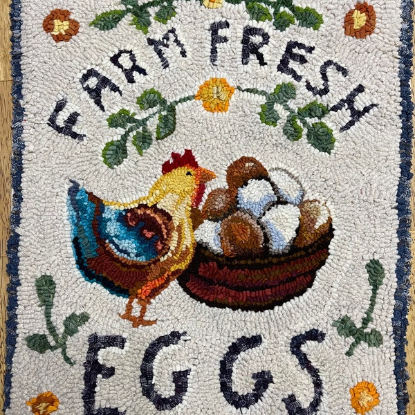 Primitive rug hooking chicken pattern, punch needle pattern