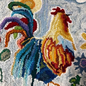 Primitive Hooked Rug, Rooster Decor, Tapestry, Wall Hanging, Rooster ...