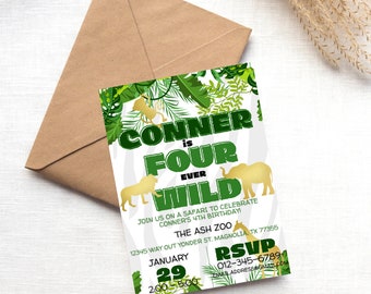 Four Ever Wild | 4th Birthday | Wild | Zoo Animals | Safari | Canva Template | Instant Download