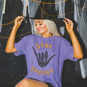 Comfort Colors Halloween Shirt, Purple Halloween Shirt, Oversized Tshirt, Halloween Party Shirt, Skeleton Hand Shirt, Skeleton Halloween Tee