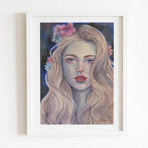 Arte originale dell'acquerello, ritratto della ragazza
