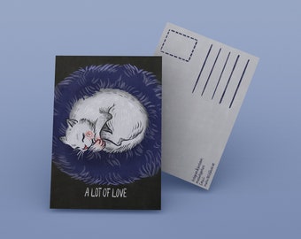sleeping cat, cat postcard, animal cards