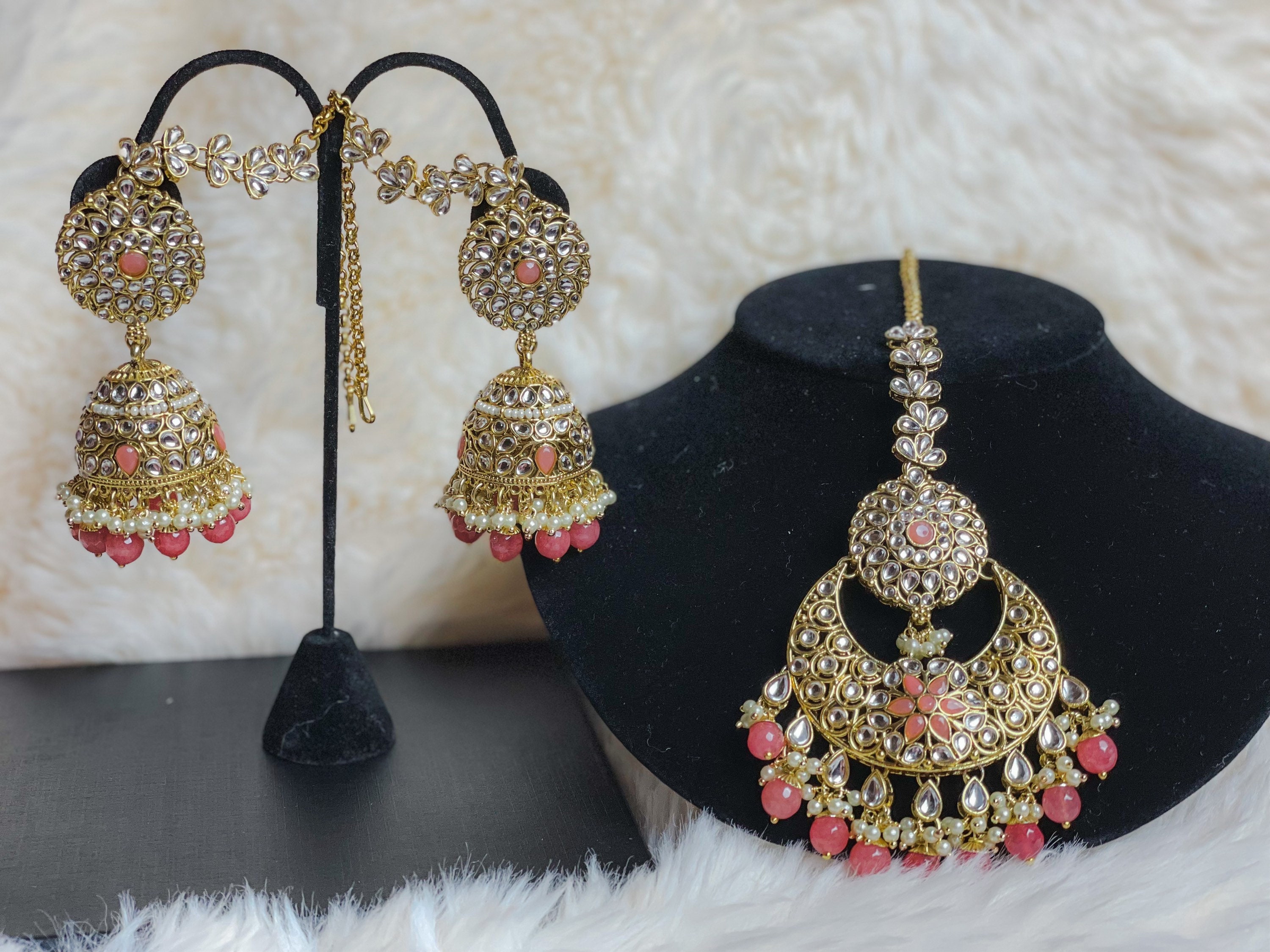 Jhumka Earrings and Tikka Set Etsy
