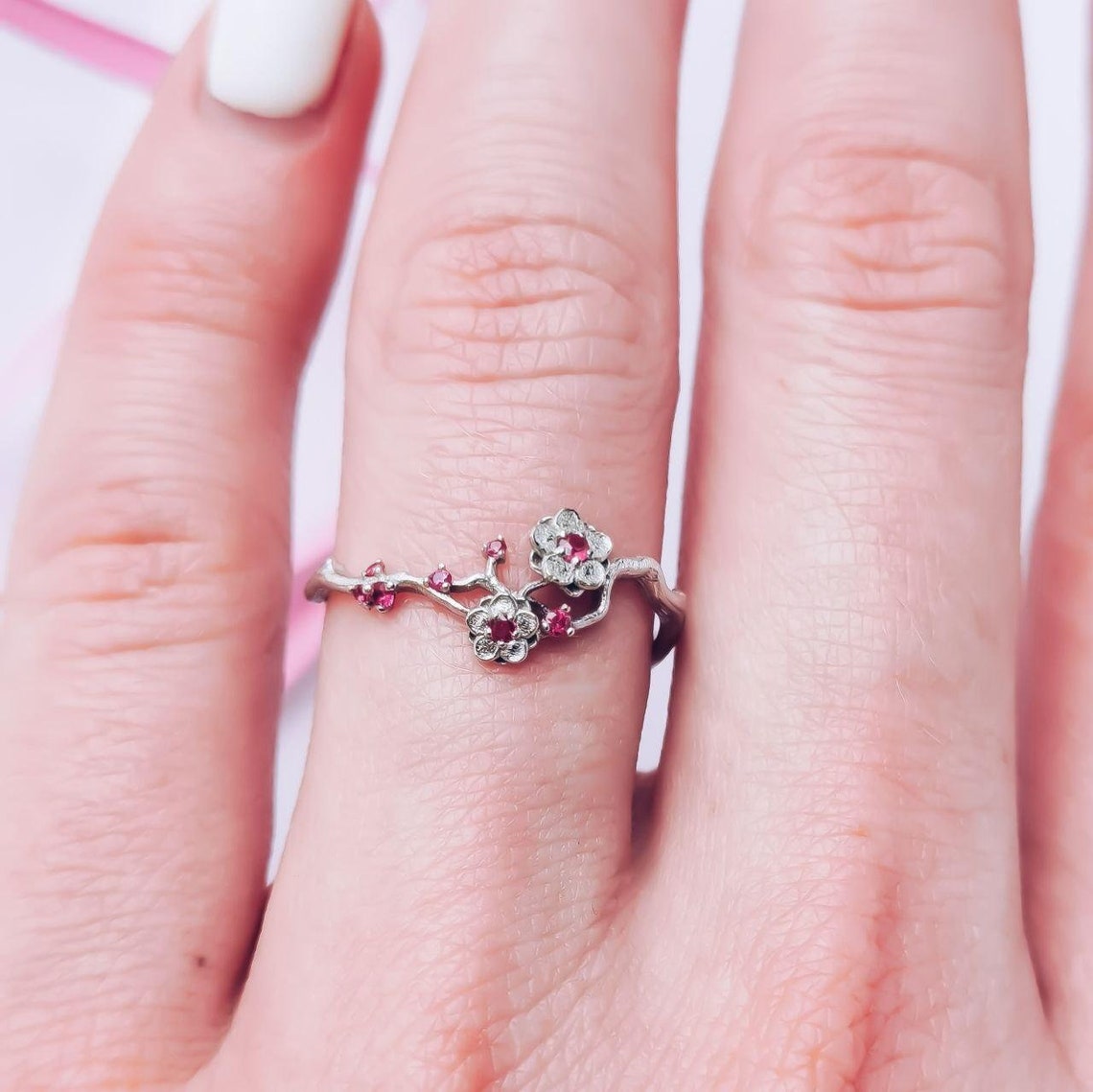 Cherry Blossom Ring. Sakura Ring. Silver Ring. Delicate Ring. Etsy