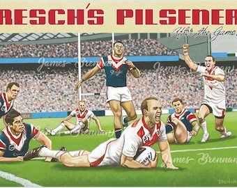 2010 St George Illawarra Dragons, Grand Final, Jason Nightingale try, NRL, Pub Sign, Resch's, Beer Poster - 3 sizes available