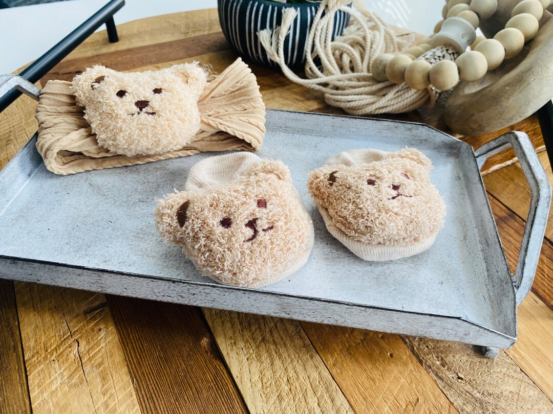 2 Piece Teddy Bear Baby Headband Socks Set Newborn Teddy Bear Etsy