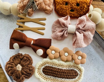 9Pcs/Set Teddy Bear Hair Clips, Fall Color Baby hair Clips, Knitted Teddy Bear Accessories, Photoshoot Hair Clips, Photo card Hair Clips