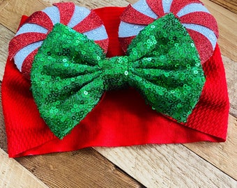 Mouse Ears Glitter Hair Bows Christmas Headband Girls Sequin Headwear Elastic Baby Hair Accessories