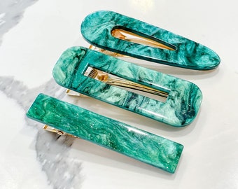 Emerald Green Hair Clip, Vintage Hair Clip, Alligator Clip, Bang Clip, Minimalist Snap Clip, Wedding day Green Clip, Green wedding accent