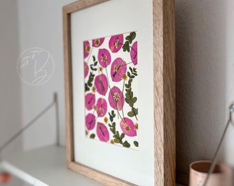 Framed Pressed Flowers - Pressed flowers - Home Decor - Handmade - Bougainvillea - Eucalyptus - Camomile - Wood Frame