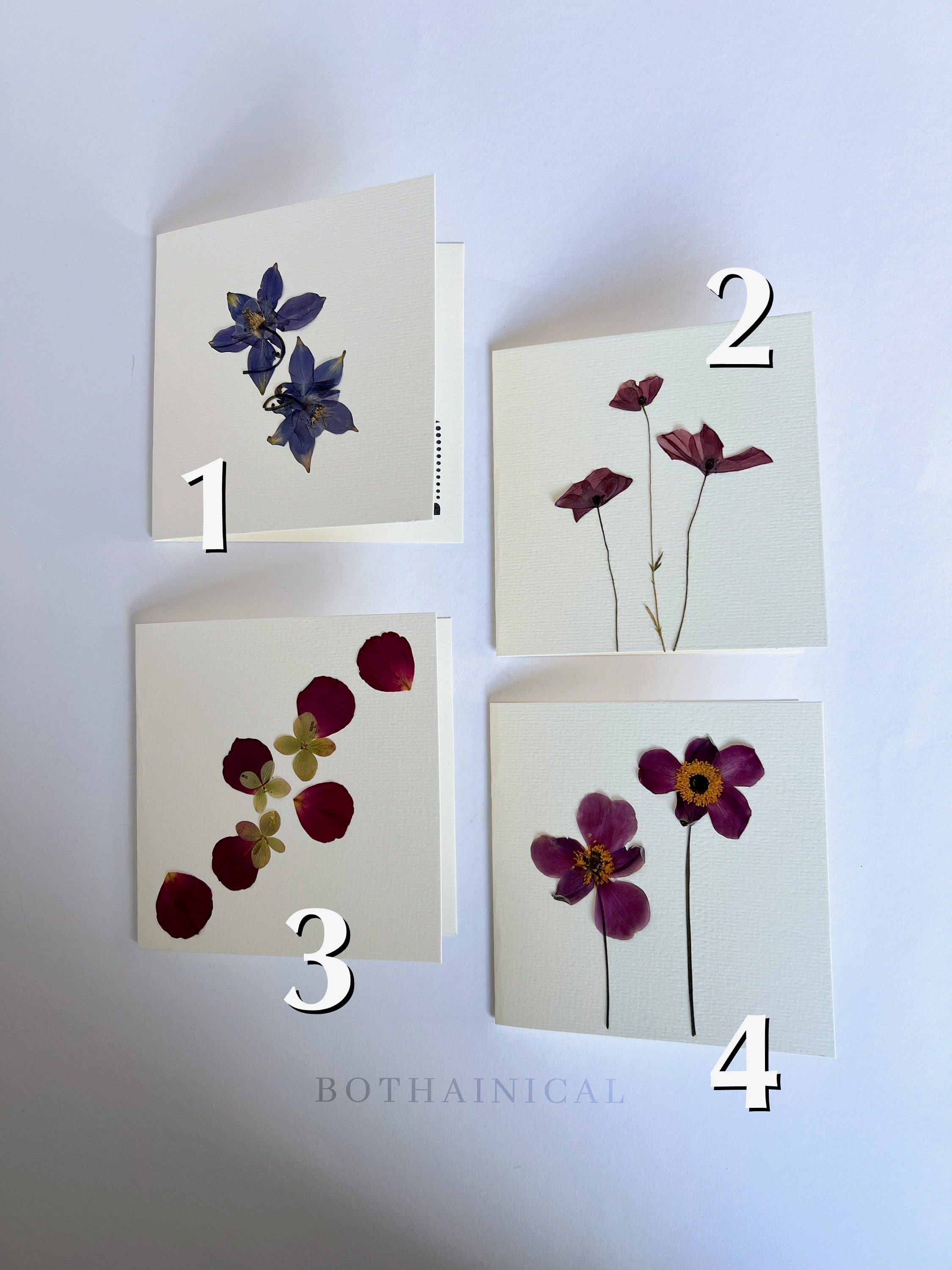Botanical Cards - Pressed Flowers - Real Flowers, Dried - Handmade ...
