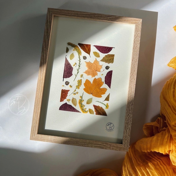 Framed Autumn Leaves - Pressed Leaves - Herbst Blätter - Home Decor - Autumn colors - Pressed Flowers - Wood Frame - Fall colors