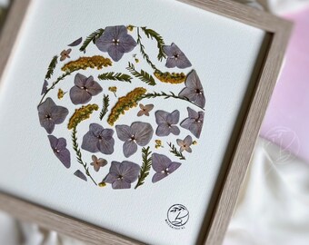 Framed Pressed Flowers - Pressed hydrangea - Home Decor - minimalist- Pressed Flowers - Handmade - Hortensie - purple hydrangeas