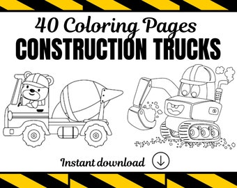 Construction Vehicle Coloring Book | 40 Pages | Printable Coloring Book For Kids | Relaxation Colouring | Digital Download | Birthday