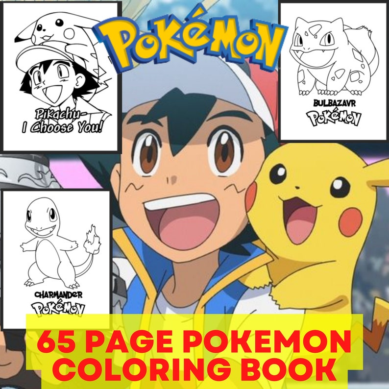 165 Page Pokémon Coloring Book WITH Cover | Anime Coloring Pages | Relaxation Coloring | Printable Coloring | Instant Download | PDF File image 1