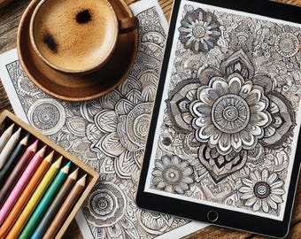 Livre de coloriage bohème imprimable | 20 pages à colorier esthétiques pour adultes | Art relaxant et conscient | Téléchargement instantané PDF | Dessin au trait bohème