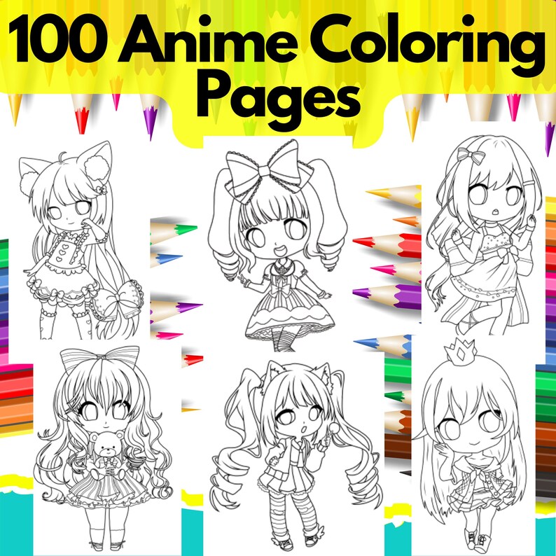 100 Anime Coloring Pages Adult Coloring Instant Download Relaxation