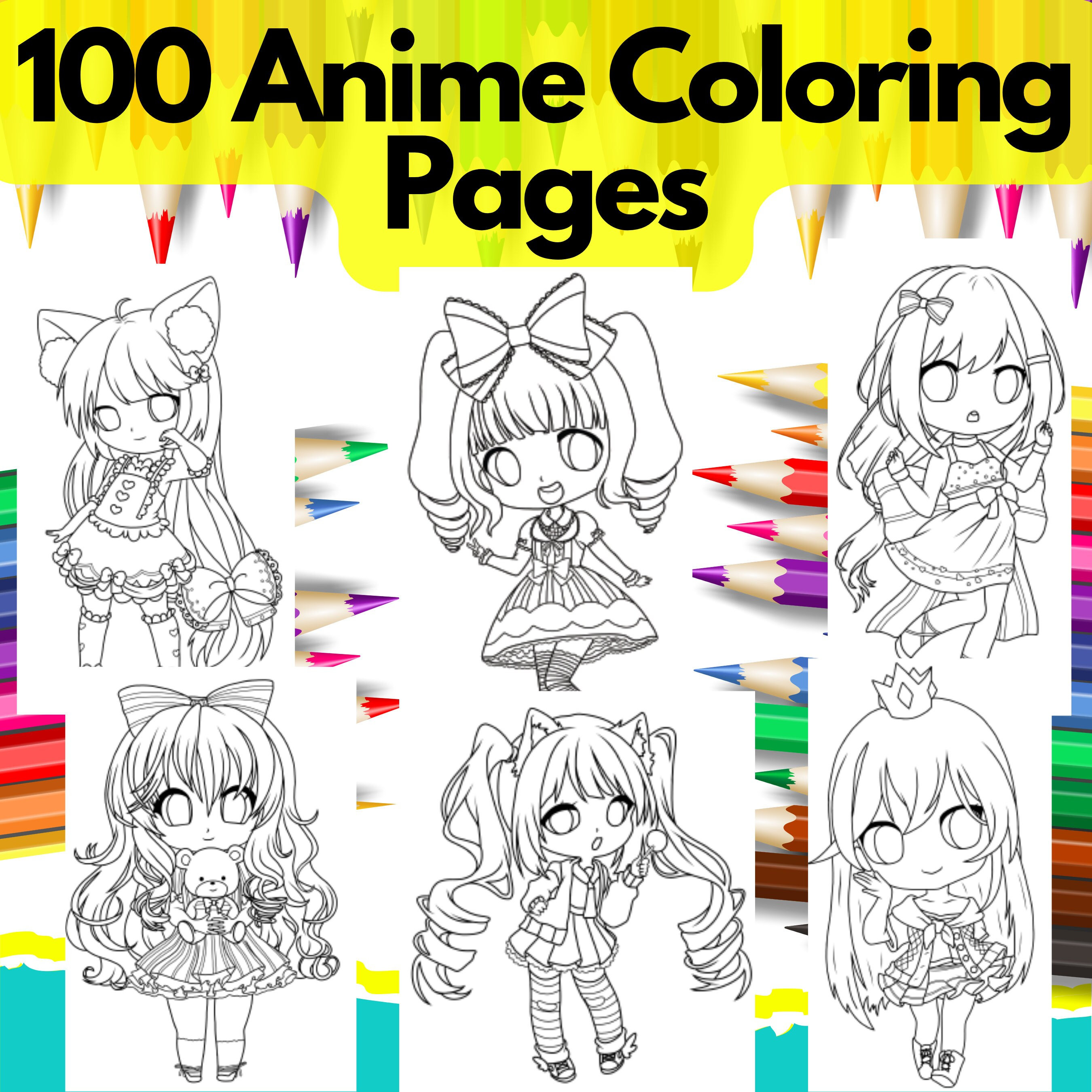 Anime coloring book for teens: 100 japanese anime coloring pages, a  beautiful designs and drawings, for adults too (Paperback)