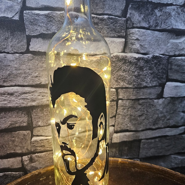 George Michael inspired design decorative LED light up bottle, bottle lamp, home decor, birthday gift, Christmas gift, unique gift