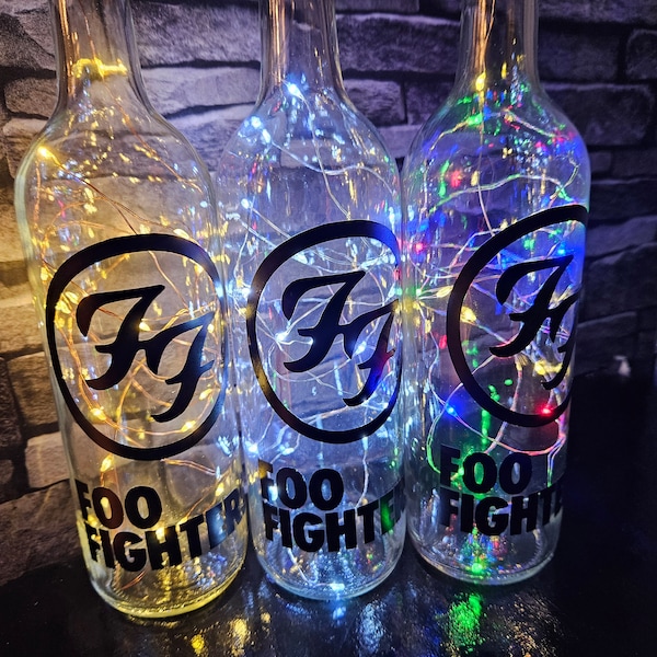 Foo Fighters Inspired Design Decorative LED Light Up Bottle, unique gift idea, handmade, birthday gift, foo fighters fan