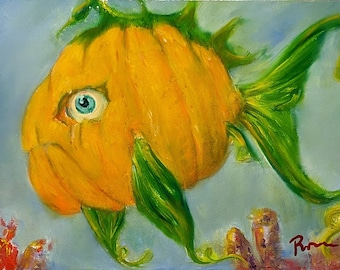 Pumpkin Fish 5"x7" Oil on Canvas Board