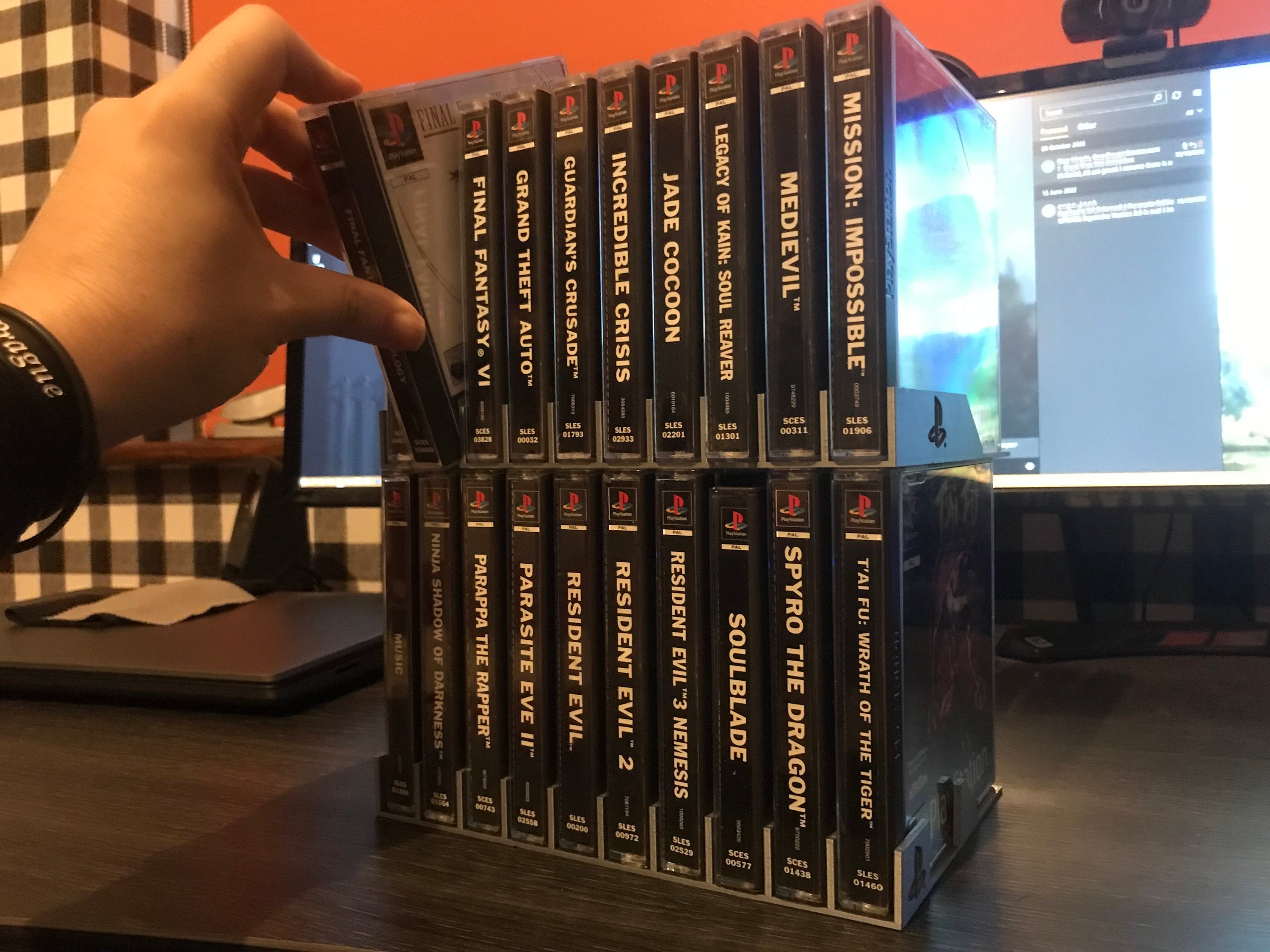 Silver Sony PSX Stacker Game Stand for 10 Games 3d Printed, Stand Only