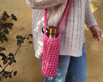 Crochet Water Bottle Holder, Crossbody Bottle Bag, Crossbody Bottle Holder, Handmade Cotton Bottle Holder
