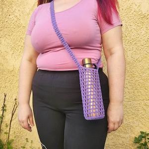 Gehäkelter Flaschenhalter, Ecru Flaschenhalter, Crossbody Flaschentasche, Handgemachter Baumwoll Flaschenhalter Purple