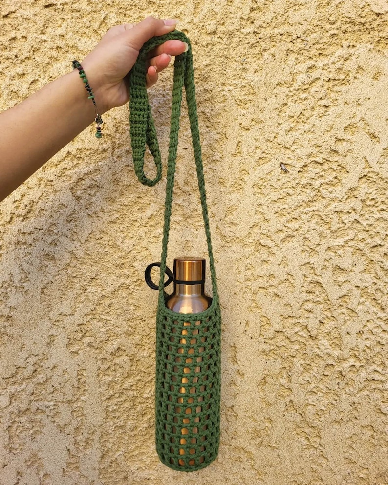 Gehäkelter Flaschenhalter, Ecru Flaschenhalter, Crossbody Flaschentasche, Handgemachter Baumwoll Flaschenhalter Bild 6