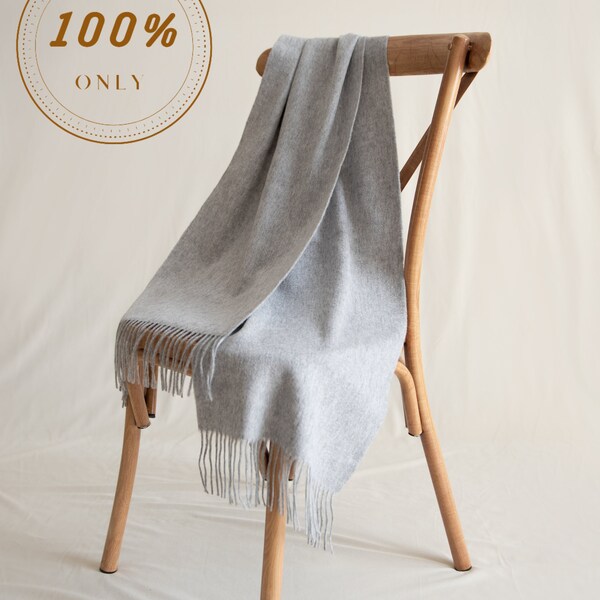 100% Wool Scarf for her/him, Grey Lambs wool Shawl,  Gift for Her/Him, Winter Scarf, Winter Gift, Unisex Scarf