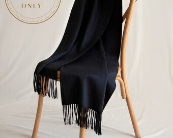 100% Wool Scarf for her/him, Black lambs wool Shawl,  Gift for Her/Him, Winter Scarf, Winter Gift, Unisex Scarf